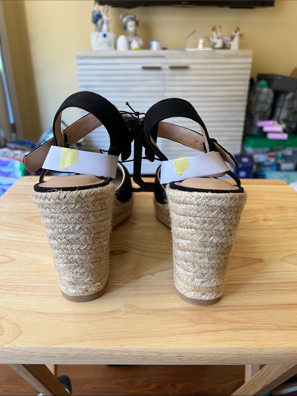 Black Espadrille Wedge Sandals with Ankle Strap - Picture 3 of 5